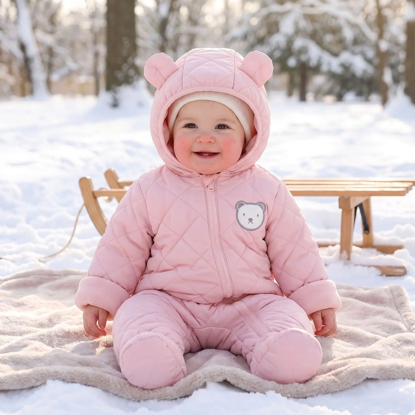 Combi pilote bébé fille rose imperméable et doublée polaire idéal pour ski