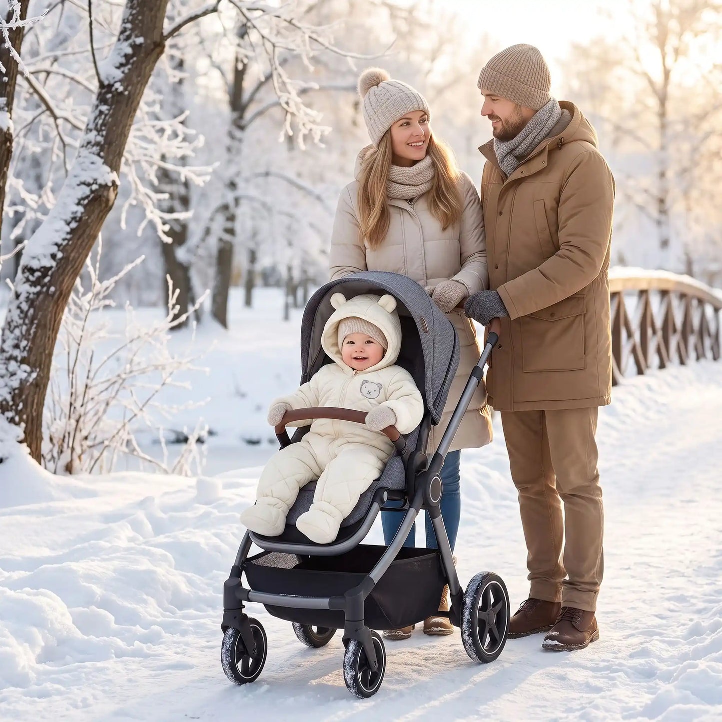 Combi pilote bebe hiver ultra-chaud, idéal pour les sorties en poussette en famille