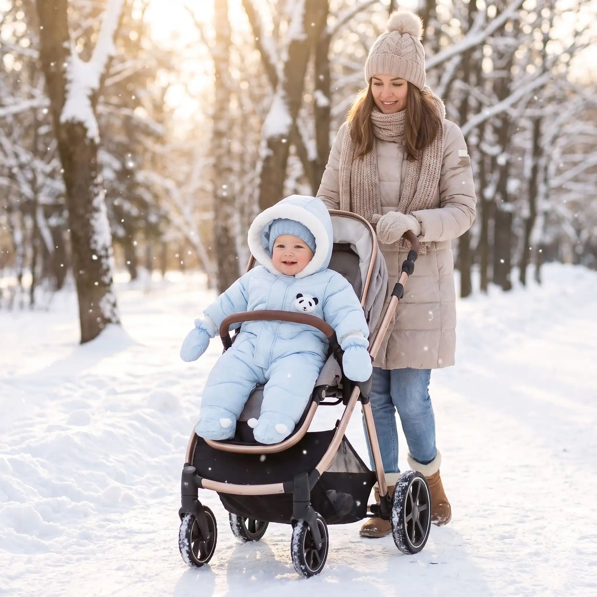 Combi pilote bébé motif panda bleu chaude pour protéger bébé du froid en hiver