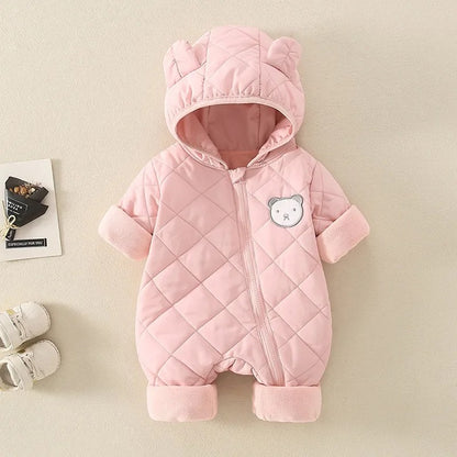 Combi pilote bébé rose avec motif petite tête d'ourson, chaude et confortable pour l'hiver
