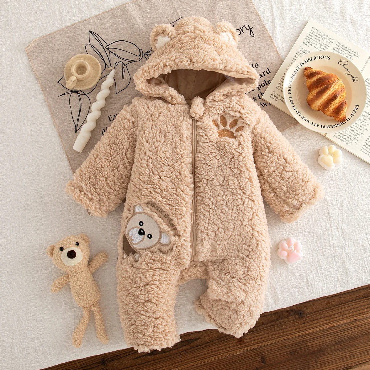 Doublure intérieure effet laine d'agneau – combinaison bébé hiver beige