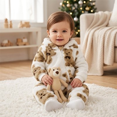 Combinaison bébé mignon et style tendre - capuche oreilles d'ours