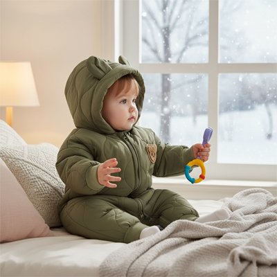 Combinaison bebe avec capuche à oreilles adorables pour un look ourson craquant