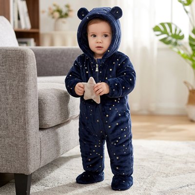 Combinaison bebe oursmignon avec pieds intégrés et capuche douce