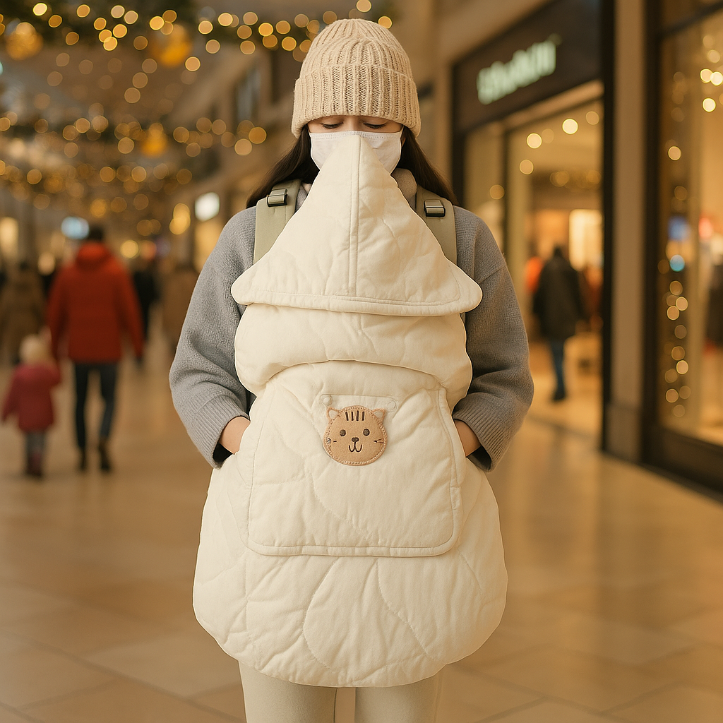 Maman portant son bébé dans une couverture de portage nomade blanche