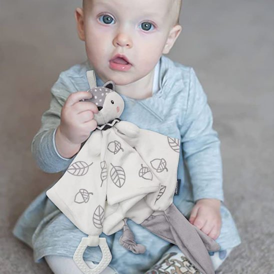 Doudou bébé doux avec anneau de dentition apaisant pour soulager les gencives
