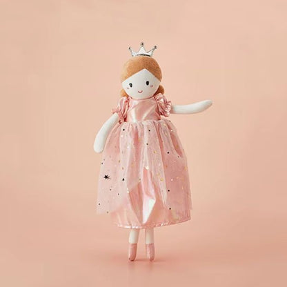Doudou bébé fille en robe de princesse avec couronne, peluche douce 