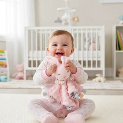 Doudou bebe lapin rose élégant