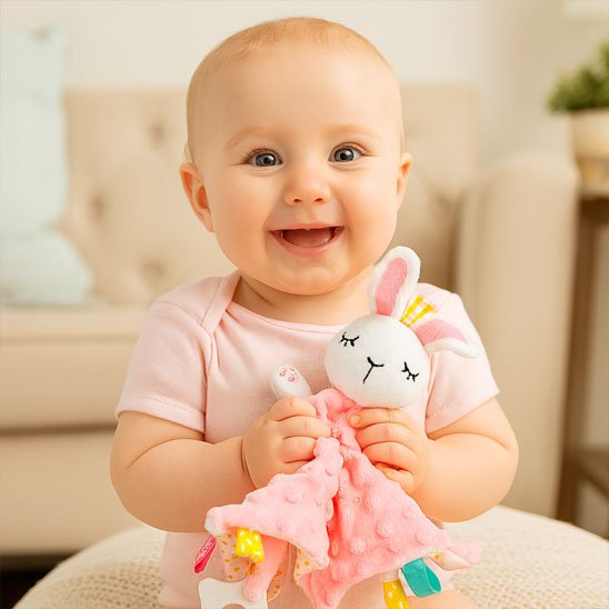 Doudou bebe lapin rose très agréable et mignonne idéal pour bébé fille