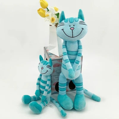 Doudou chat bleu très mignon pour bébé, peluche douce et rassurante
