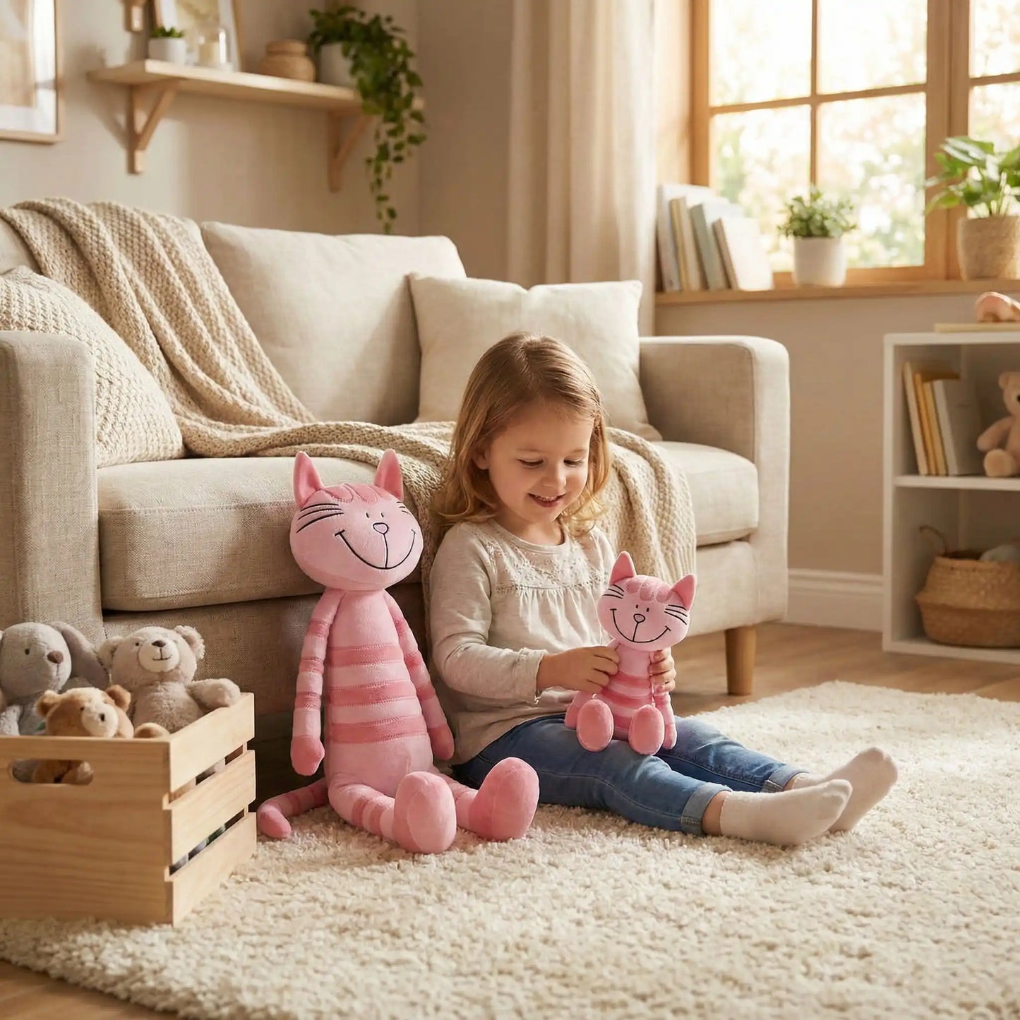 Doudou chat rose, mignon et adorable, peluche douce et réconfortante pour bébé