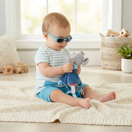 Bébé s’amusant avec son doudou elephant, doux et rassurant, compagnon idéal