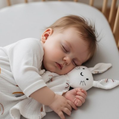Doudou lapin arc-en-ciel ultra-doux et pratique, parfait pour câlins et moments de réconfort