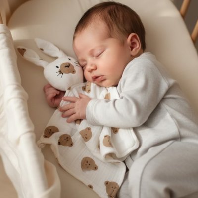Doudou lapin doux et réconfortant, compagnon de sommeil pour bébé endormi facilement.