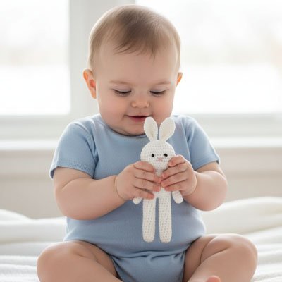 Doudou lapin en crochet doux et elegant pour bebe