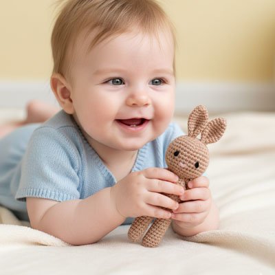 Doudou lapin marron artisanal texture douce idéal pour calins