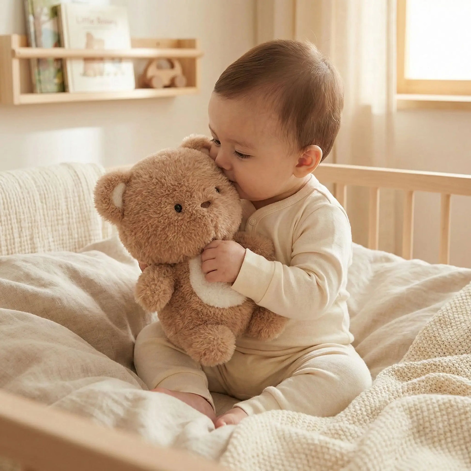 Doudou ours beige pour bébé, compagnon fidèle et doux pour câlins et réconfort