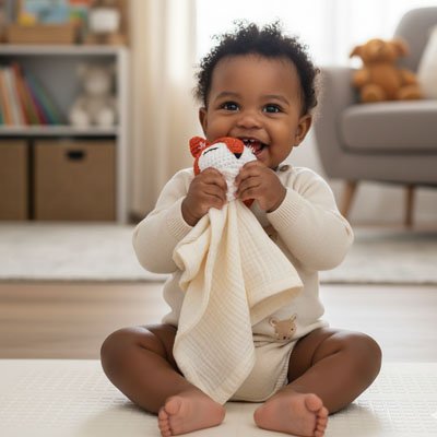 Doudou renard avec lange blanc très léger et doux pour le confort de bébé