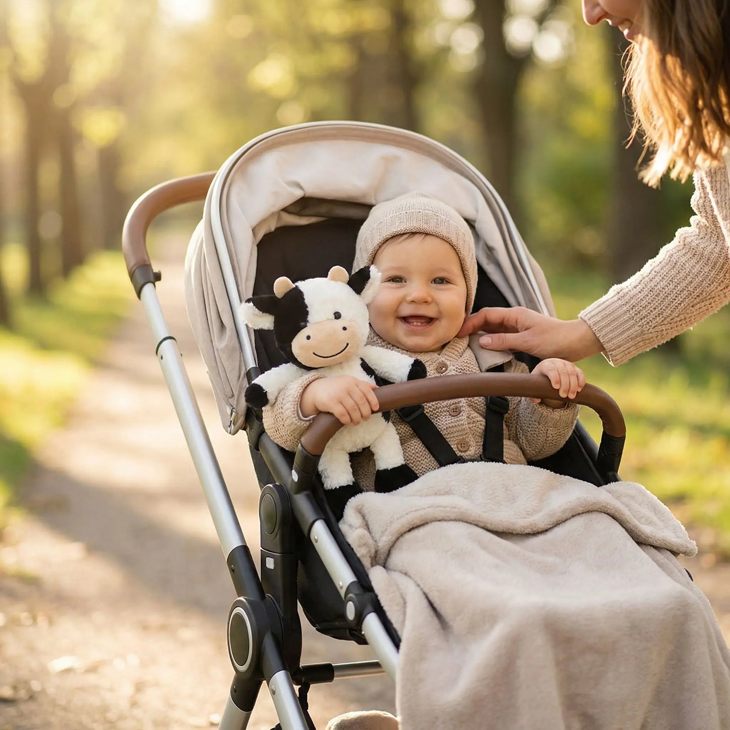 Adorable doudou vache blanc et noir pour bébé