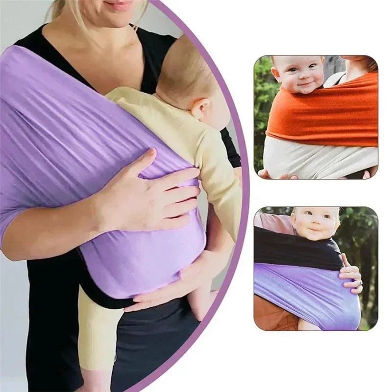 Écharpes de portage bébé pratiques disponibles en noir-mauve, beige-marron, pour un confort optimal au quotidien