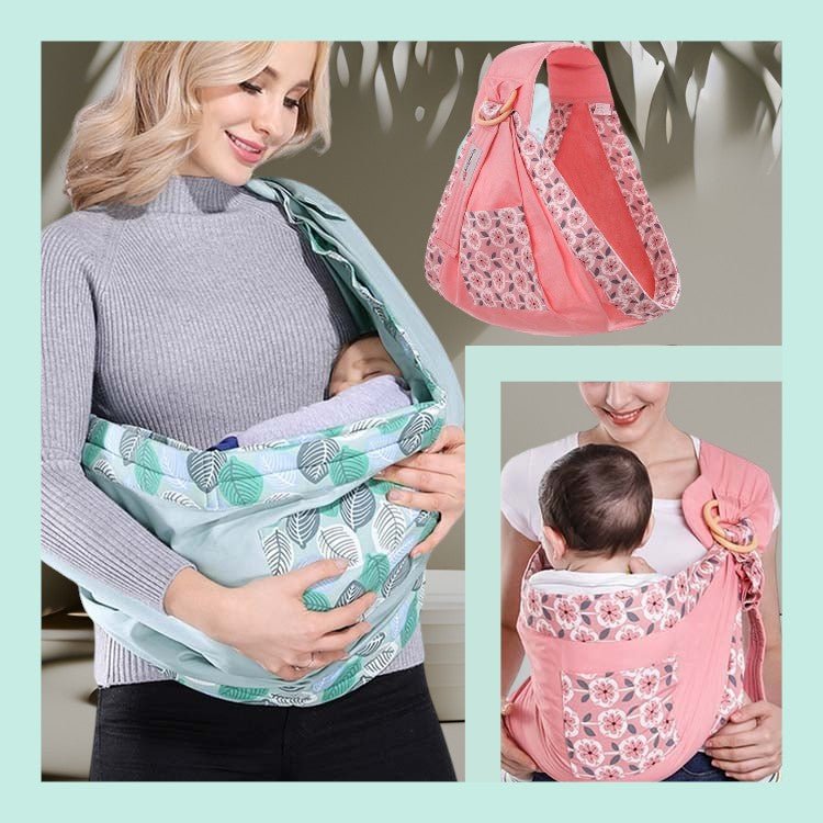 Echarpe de portage permettant différentes positions pour bébé disponible en couleur rose et vert