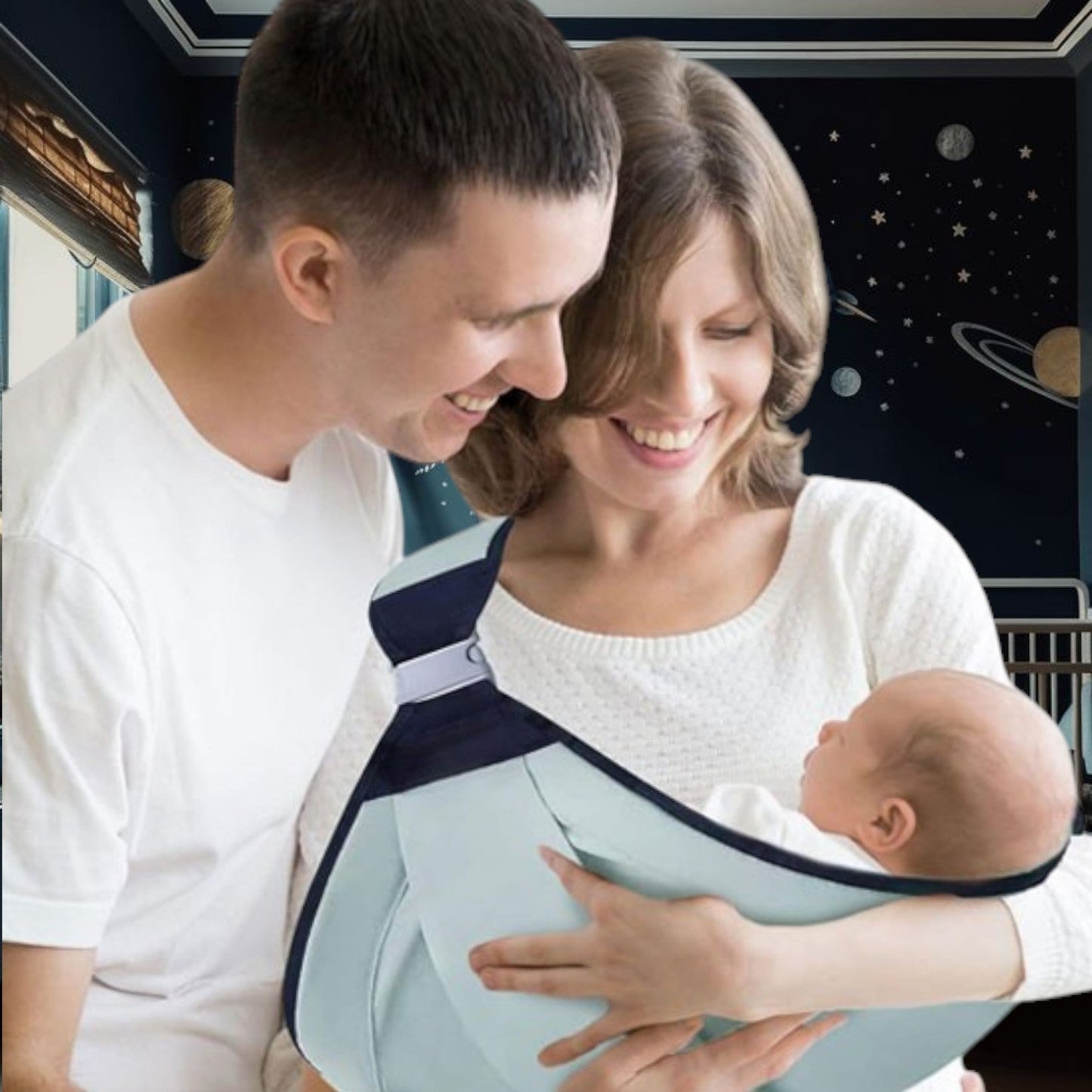 Echarpe de portage pour bébé, moment de tendresse et proximité entre parents et bébé