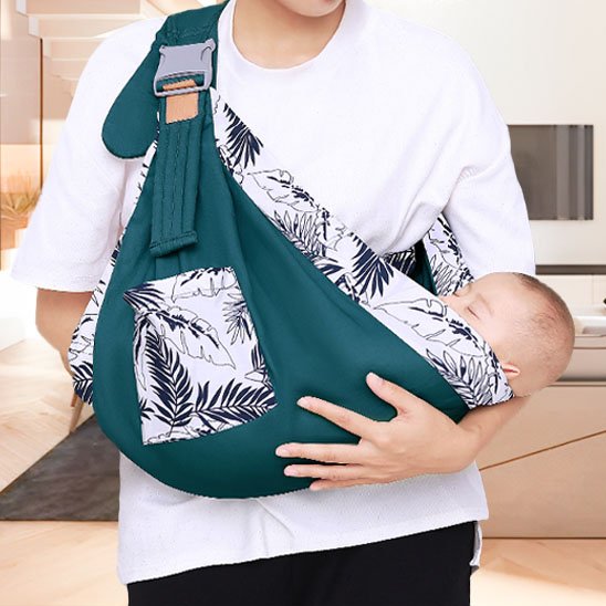 Écharpe de portage pour bébé, couleur verte à motif floral, bébé endormi confortablement