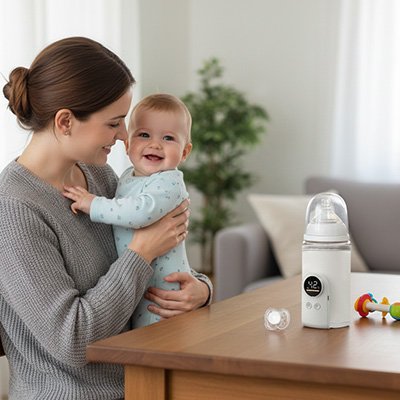 Chauffe biberon rechargeable USB avec écran digital affichant la température du lait de bébé en degrés