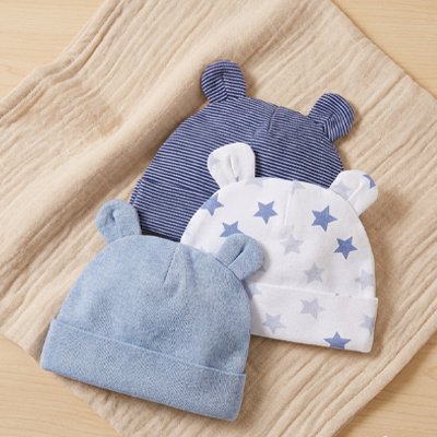 Lot de 3 bonnets bébé naissance garçon en coton doux et confortable