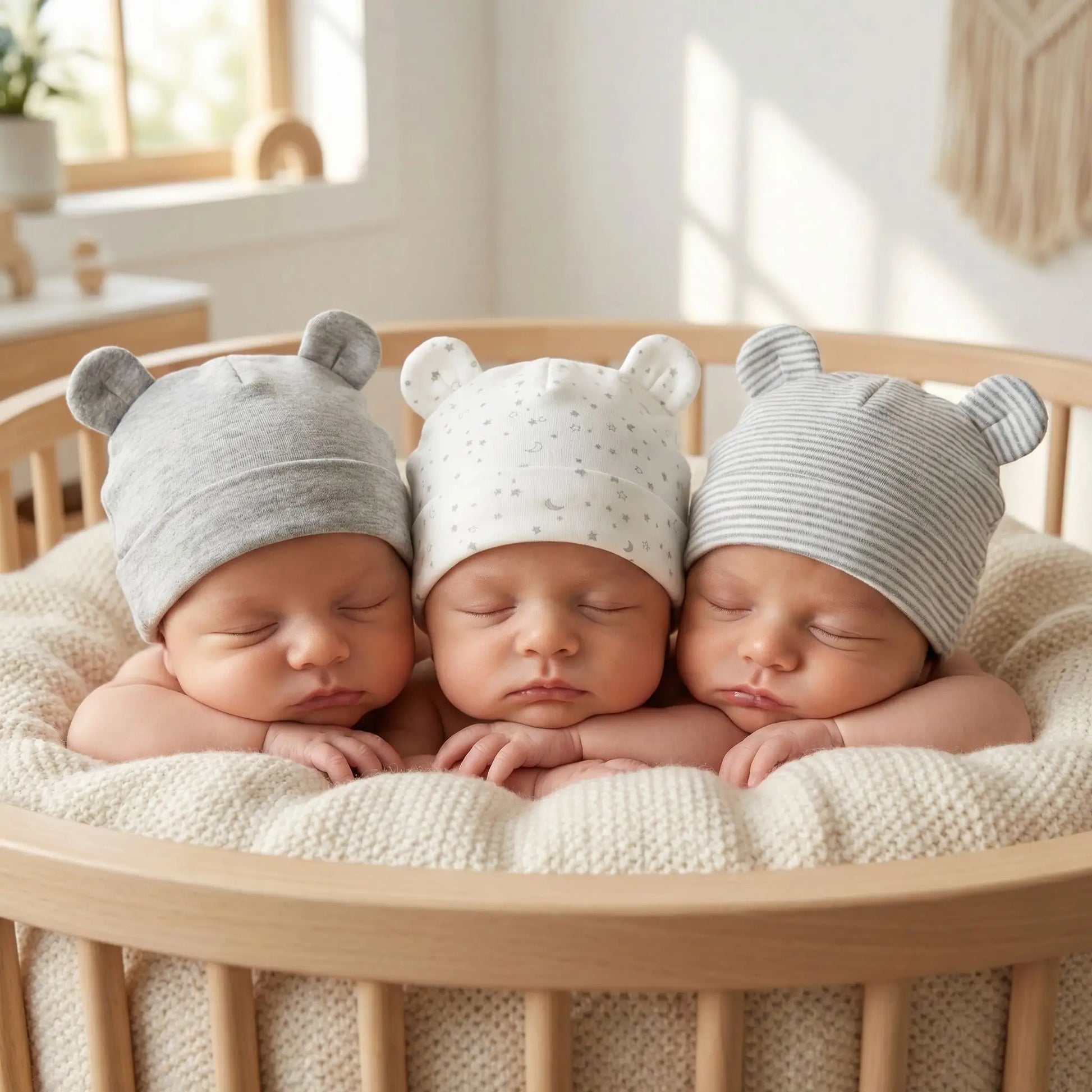 Lot de 3 bonnets bébé naissance garçon gris en coton doux et confortable