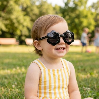 Lunette de soleil bebe noire avec monture souple et légère adaptée aux petits visages
