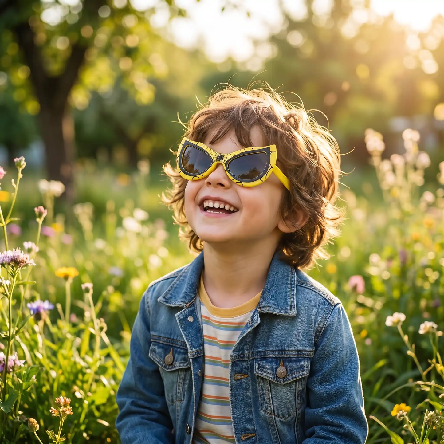 Lunette de soleil enfant jaune style œil de chat avec design fun et tendance pour un look adorable en été