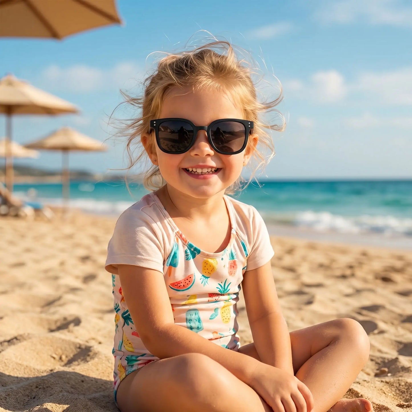 Lunette de soleil enfant noire au design carré moderne pour un look tendance et élégant