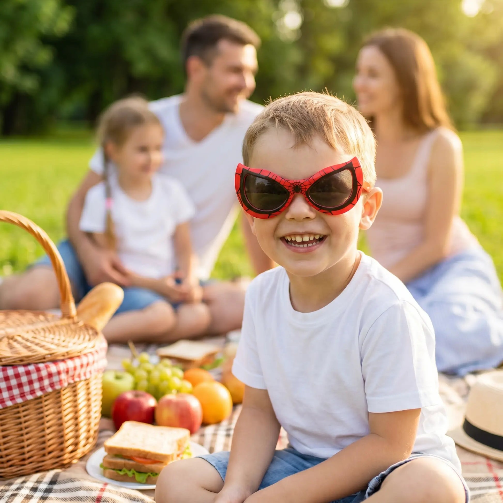 Lunette de soleil enfant rouge Spider parfaite pour les sorties en famille avec un style héro amusant et tendance