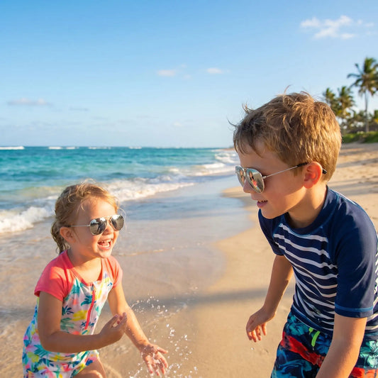 Lunette de soleil enfant unisexe avec verres miroir gris UV400 idéal pour la plage