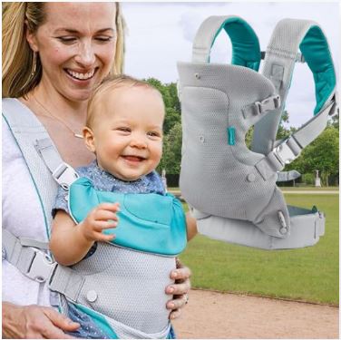 Maman portant bébé en balade avec un porte bebe physiologique, confortable et sécurisé pour bébé