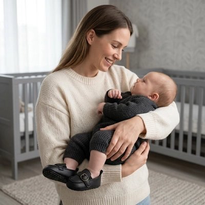 Mocassins chaussure bébé noir élégants avec fermeture à boucle