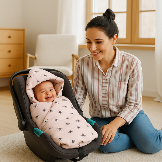 Moment de douceur avec la couverture bébé à capuche nomade, cocon chaud et confortable pour bébé