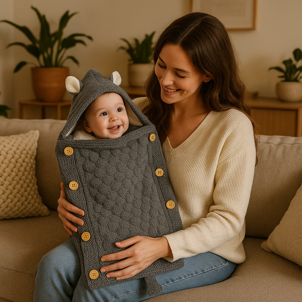 Nid d'ange cosy gris chaud et confortable offrant douceur et bien être à bébé