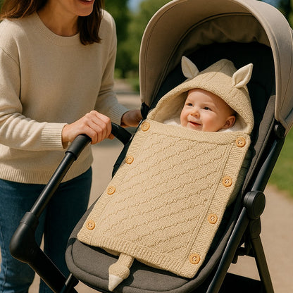 Nid d'ange cosy tricote beige, polyvalent et confortable pour sorties agréables avec bébé