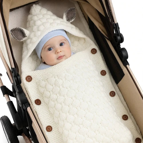 Nid d'ange cosy tricoté blanc unisexe offrant chaleur et confort pour bébé