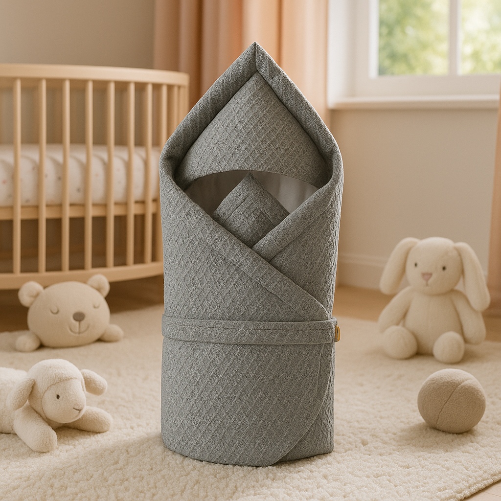 Nid d'ange gris enveloppant et rassurant, offrant sécurité et confort pour bébé à la maison ou en sortie