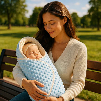 Nid d'ange siege auto bébé blotti dans les bras de sa maman, offrant chaleur, douceur et sécurité