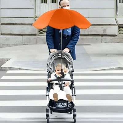 Ombrelle pour poussette orange avec protection UV pour bébé