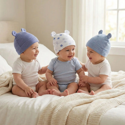 Pack de 3 bonnet bébé naissance garçon bleu en coton doux et confortable
