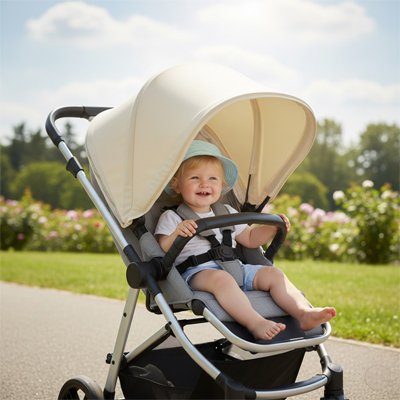 Par soleil pour poussette beige léger et pratique