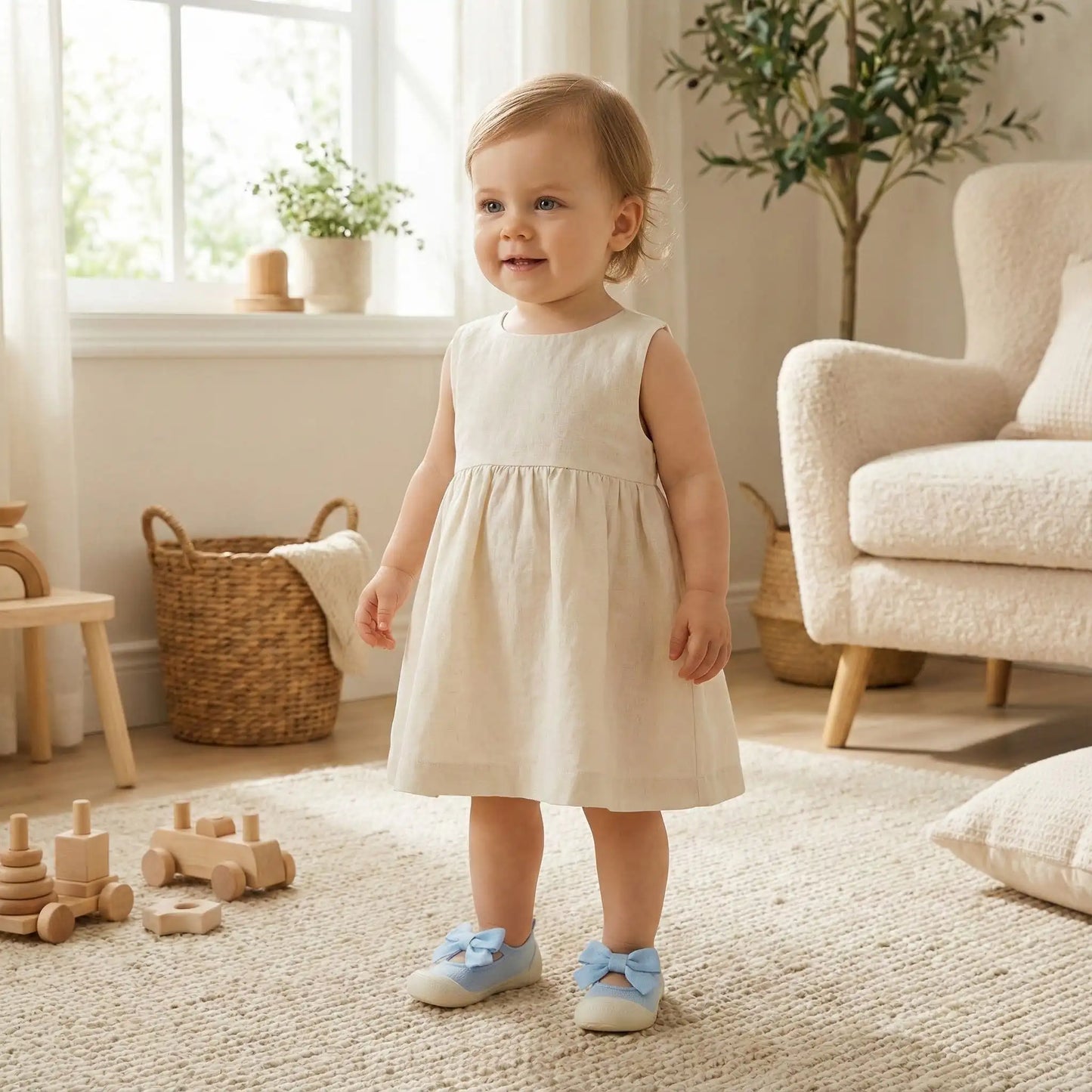 Petite princesse portant une chaussure bebe fille bleu ciel élégante