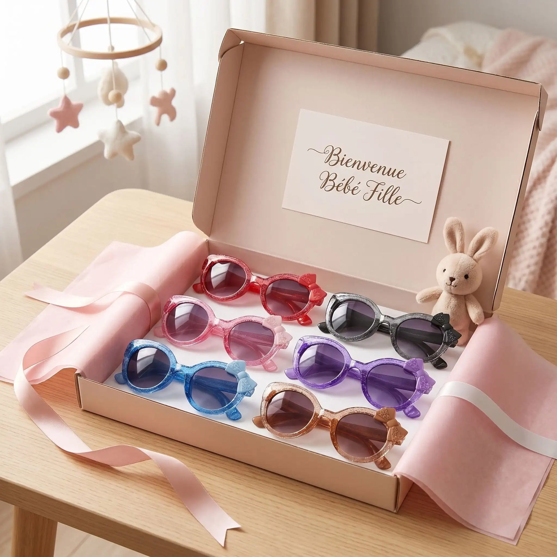 Plusieurs variantes de lunettes de soleil bébé design œil de chat avec nœud