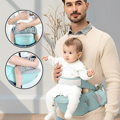 Porte bebe bleu offrant un excellent maintien, design agréable et confort optimal pour bébé et parent