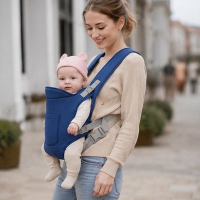 Porte bébé bleu physiologique confortable pour bébé